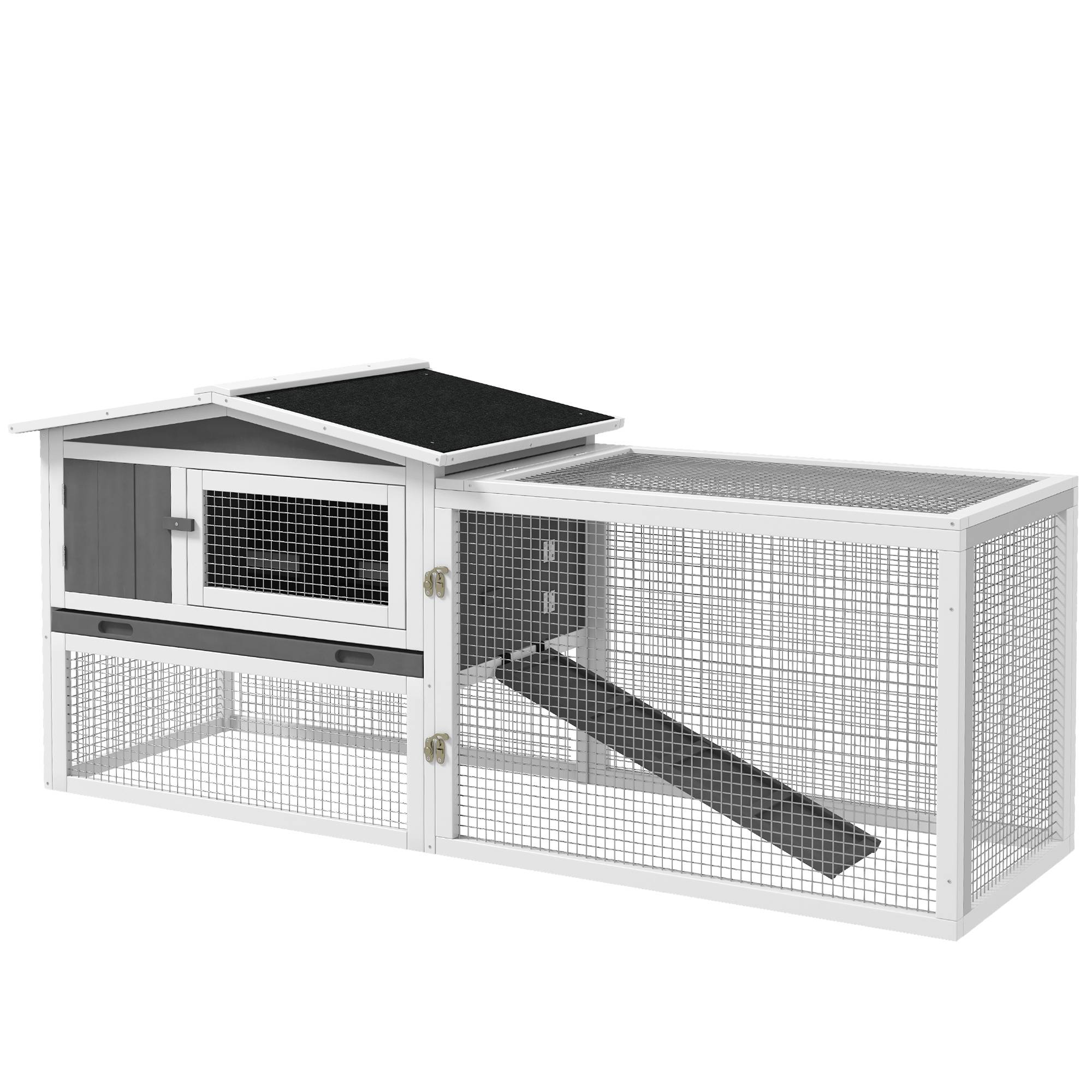 Clapier lapin extérieur bois massif 2 niveaux enclos amovible 156x58x68cm gris - ComfortXL Outdoor Living - Image 1