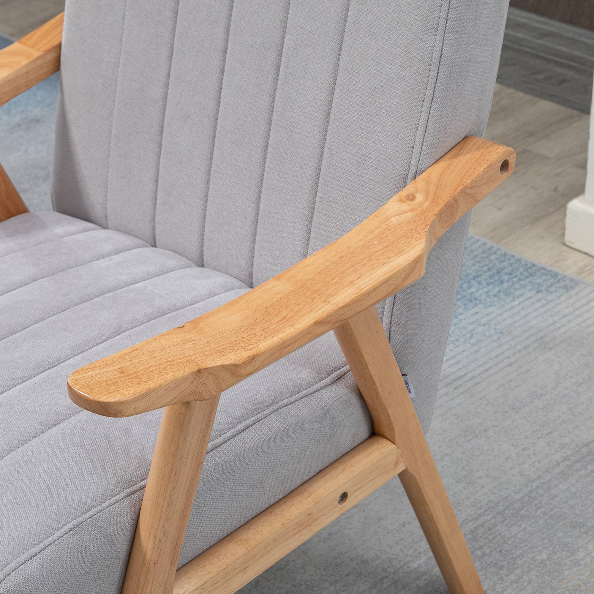 Fauteuil de style scandinave, aspect velours, bois massif ; 68 cm x 74 cm x 82 cm, naturel et gris - Image 10