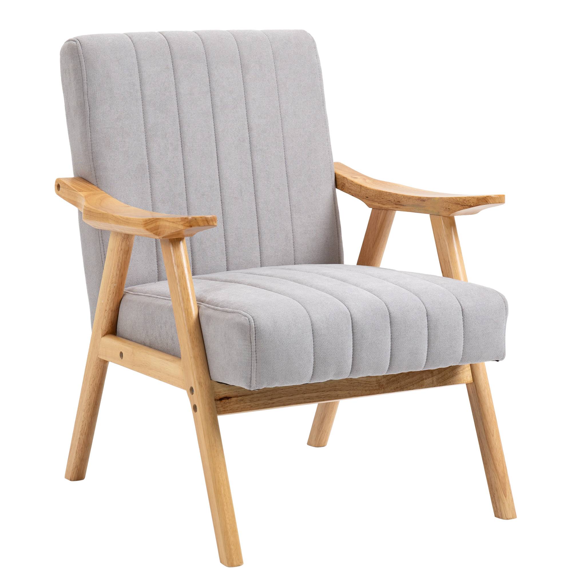 Fauteuil de style scandinave, aspect velours, bois massif ; 68 cm x 74 cm x 82 cm, naturel et gris - Image 2