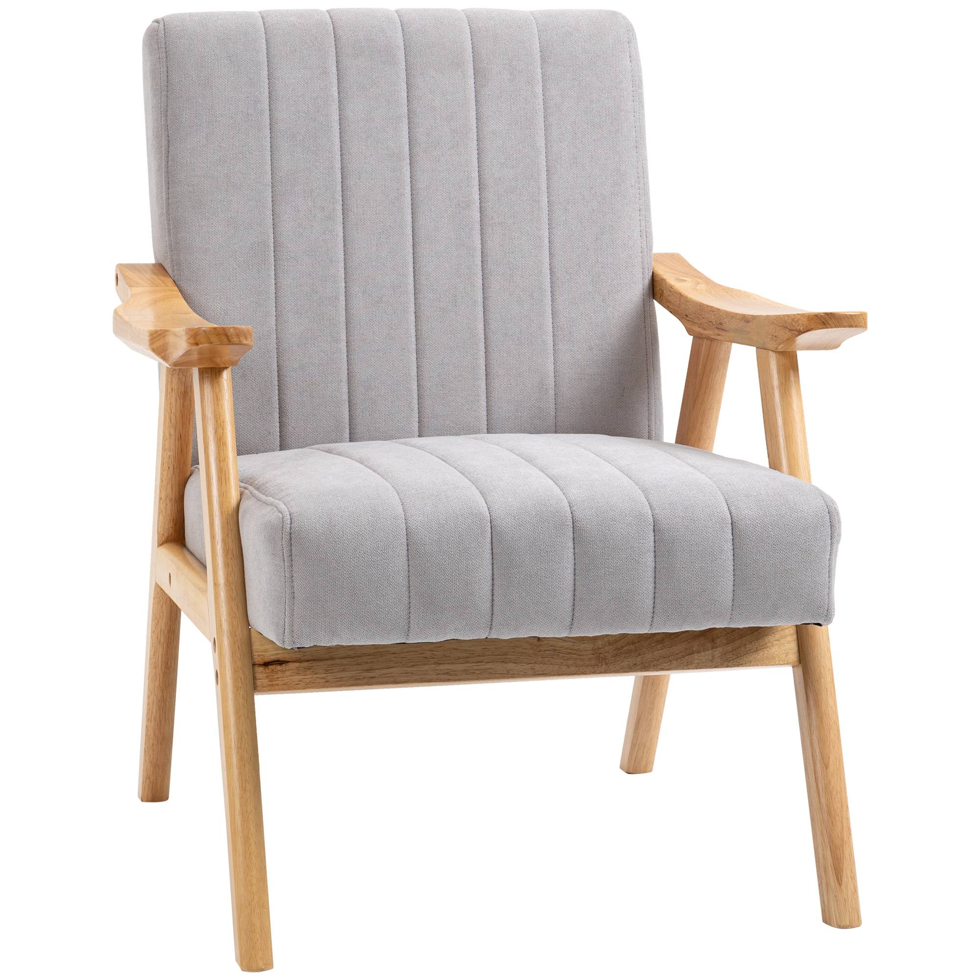 Fauteuil de style scandinave, aspect velours, bois massif ; 68 cm x 74 cm x 82 cm, naturel et gris - Image 1