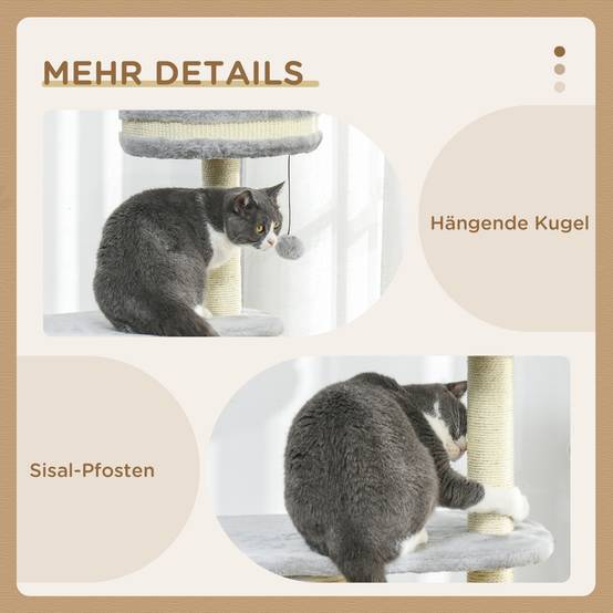 Arbre à chat bois peluche chats entretien griffes 59x35x100cm gris - ComfortXL Outdoor Living - Image 7