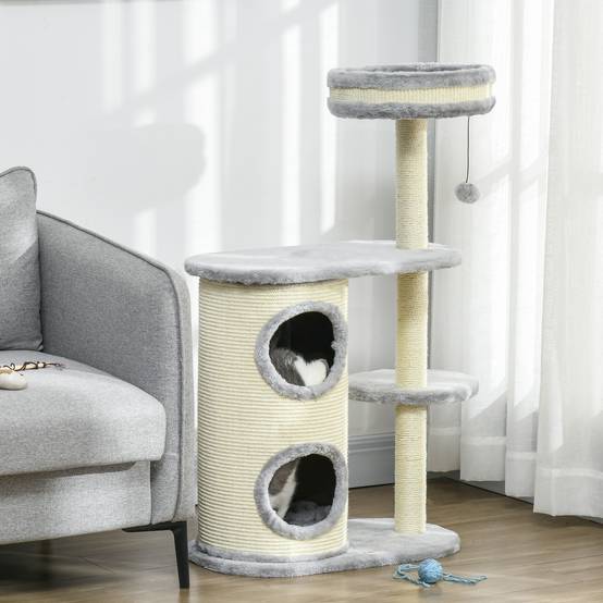 Arbre à chat bois peluche chats entretien griffes 59x35x100cm gris - ComfortXL Outdoor Living - Image 9