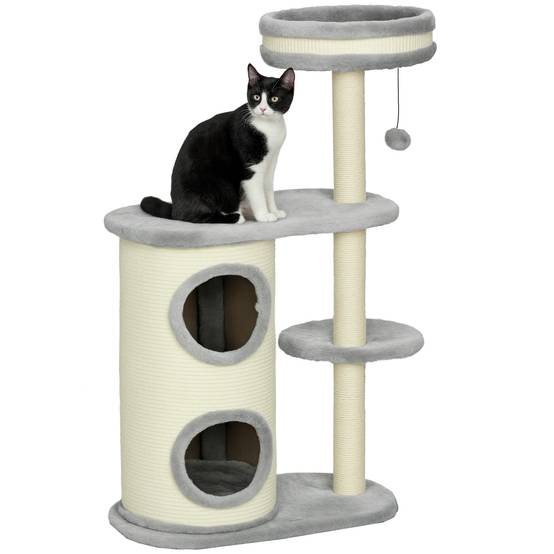Arbre à chat bois peluche chats entretien griffes 59x35x100cm gris - ComfortXL Outdoor Living - Image 1