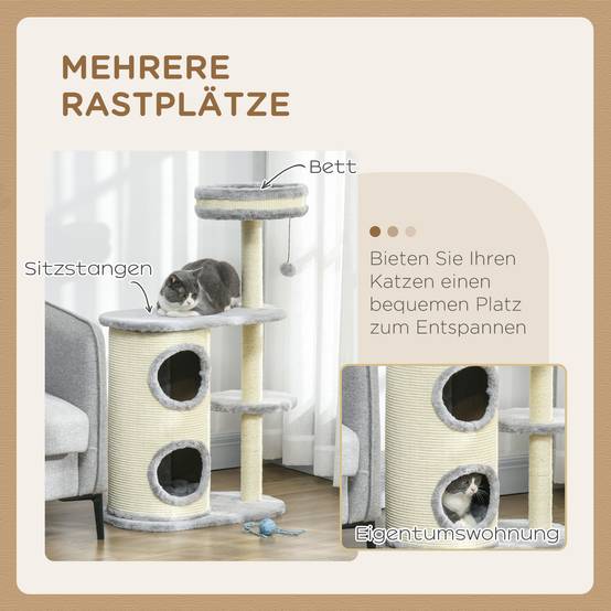 Arbre à chat bois peluche chats entretien griffes 59x35x100cm gris - ComfortXL Outdoor Living - Image 6