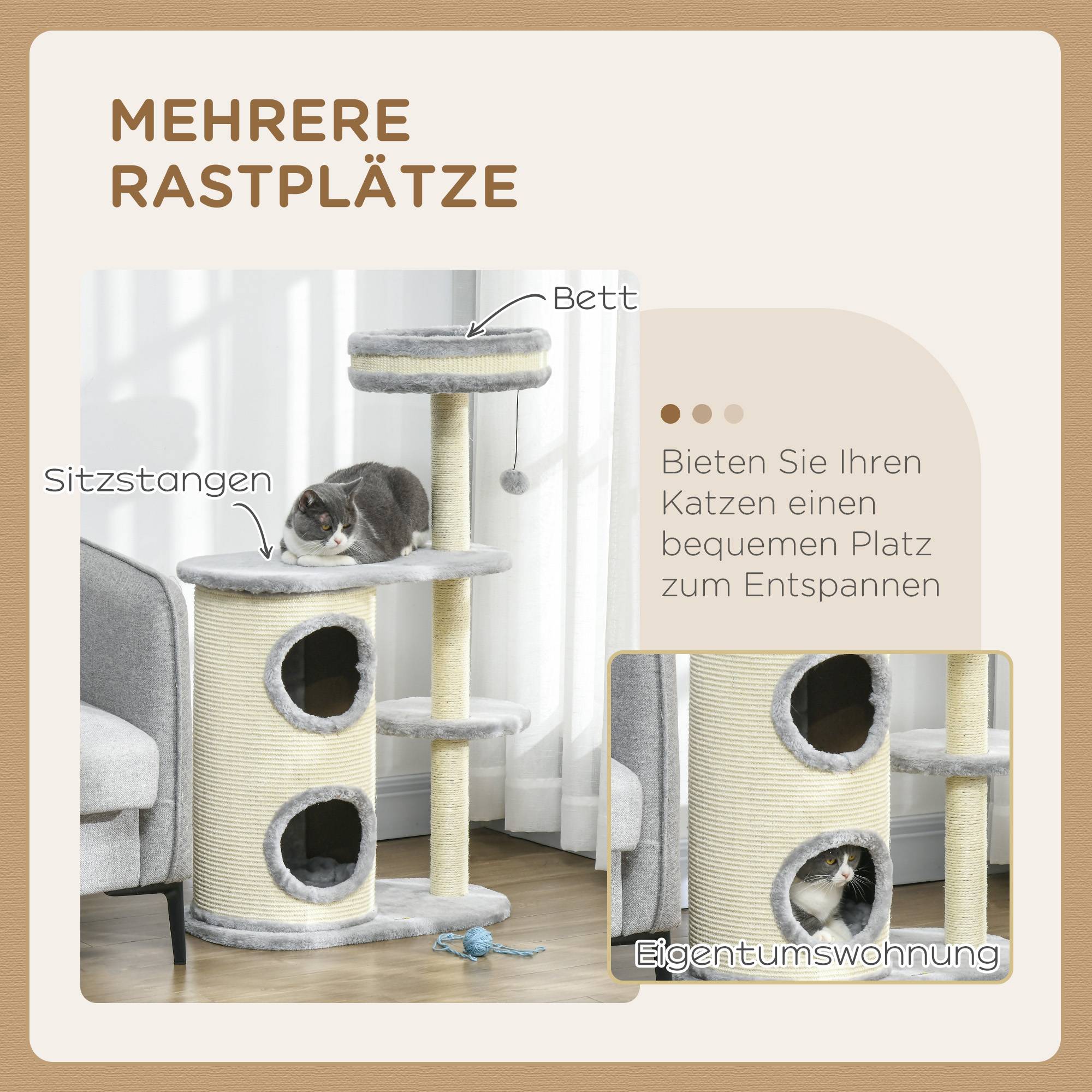 Arbre à chat bois peluche chats entretien griffes 59x35x100cm gris - ComfortXL Outdoor Living - Image 6