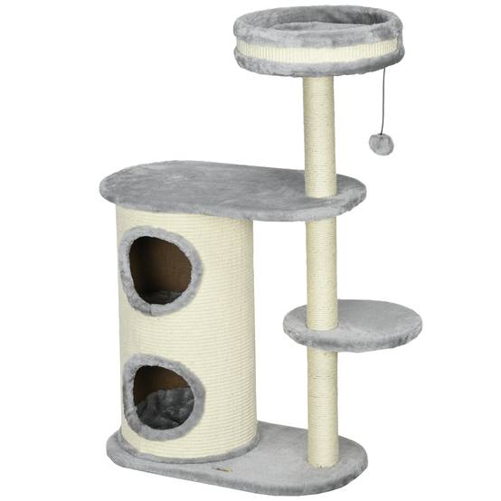 Arbre à chat bois peluche chats entretien griffes 59x35x100cm gris - ComfortXL Outdoor Living - Image 2