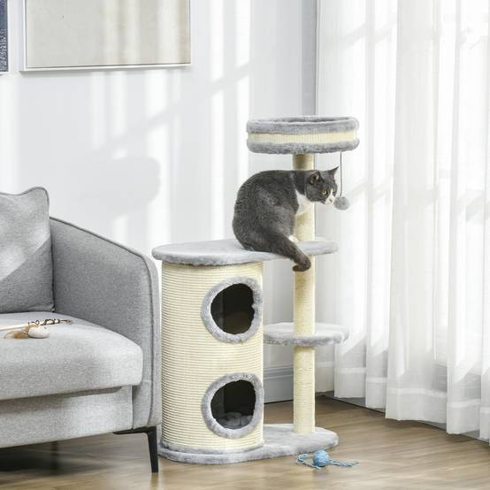 Arbre à chat bois peluche chats entretien griffes 59x35x100cm gris - ComfortXL Outdoor Living - Image 3