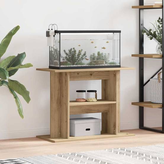 Meuble Aquarium en Bois d'Ingénierie Étagères de Rangement 80x35x60 cm Chêne - ComfortXL Outdoor Living - Image 1