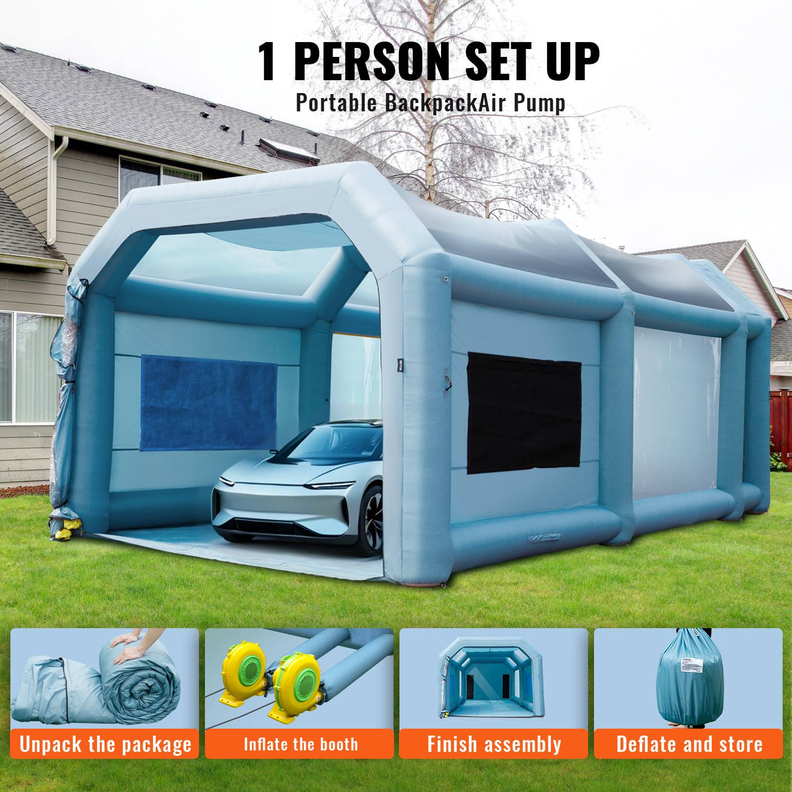 Vevor - VEVOR Cabine peinture gonflable 8.5x4.8x3.3m, Oxford 210D, système filtration, 2 souffleurs. - Image 5