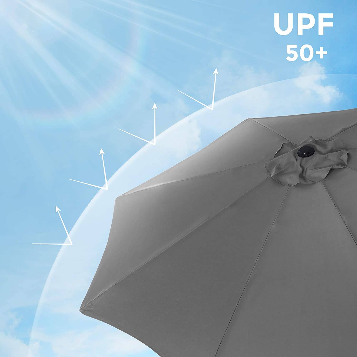 Helloshop26 - Parasol de jardin diamètre 2,7 m ombrelle protection UPF 50+ toile polyester octogonale inclinable manivelle balcon terrasse piscine plage sans socle - Imagen 2