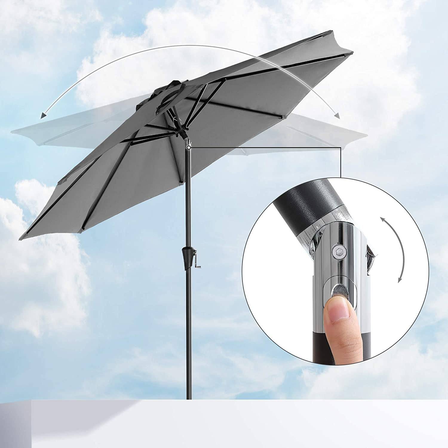 Helloshop26 - Parasol de jardin diamètre 2,7 m ombrelle protection UPF 50+ toile polyester octogonale inclinable manivelle balcon terrasse piscine plage sans socle - Imagen 3