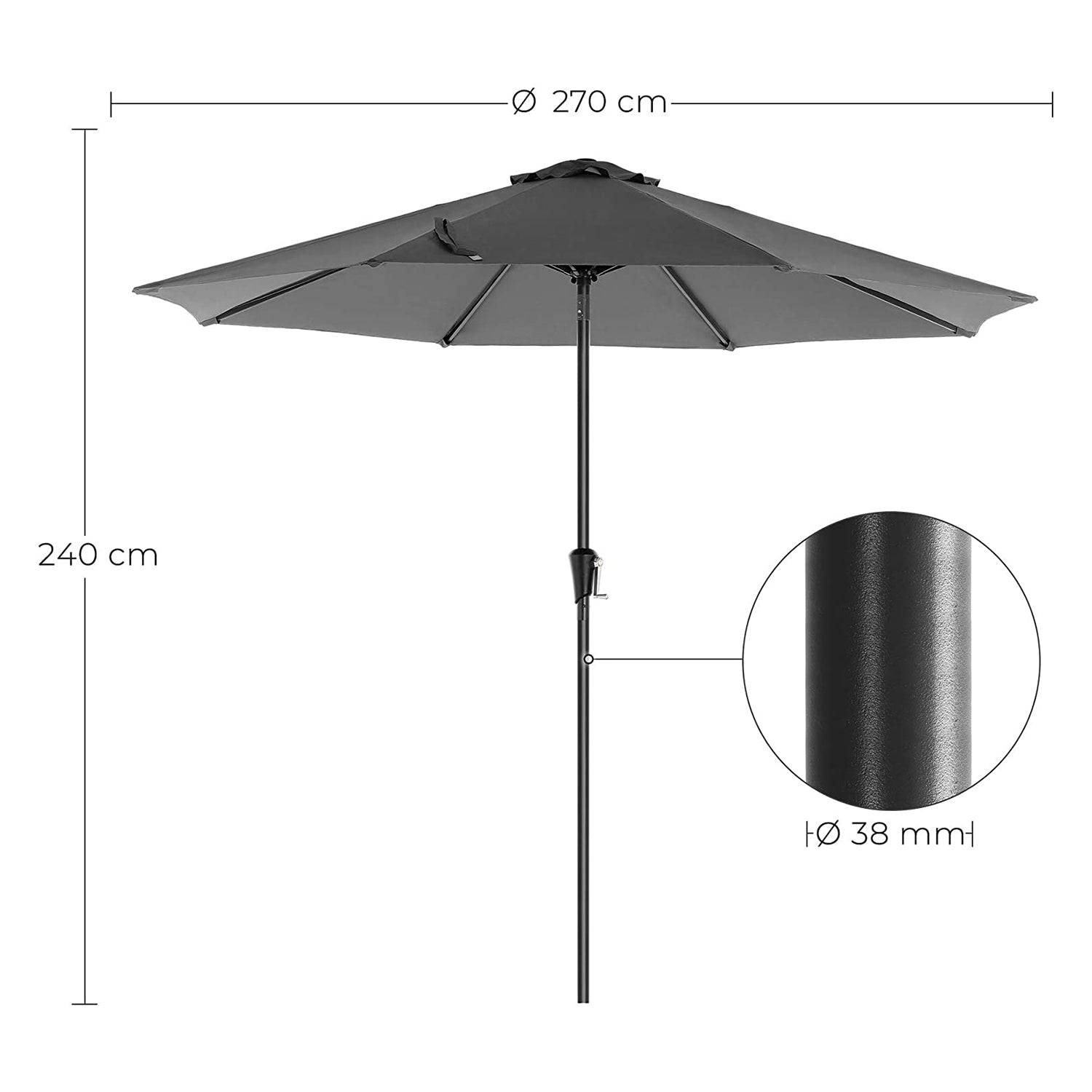 Helloshop26 - Parasol de jardin diamètre 2,7 m ombrelle protection UPF 50+ toile polyester octogonale inclinable manivelle balcon terrasse piscine plage sans socle - Imagen 6