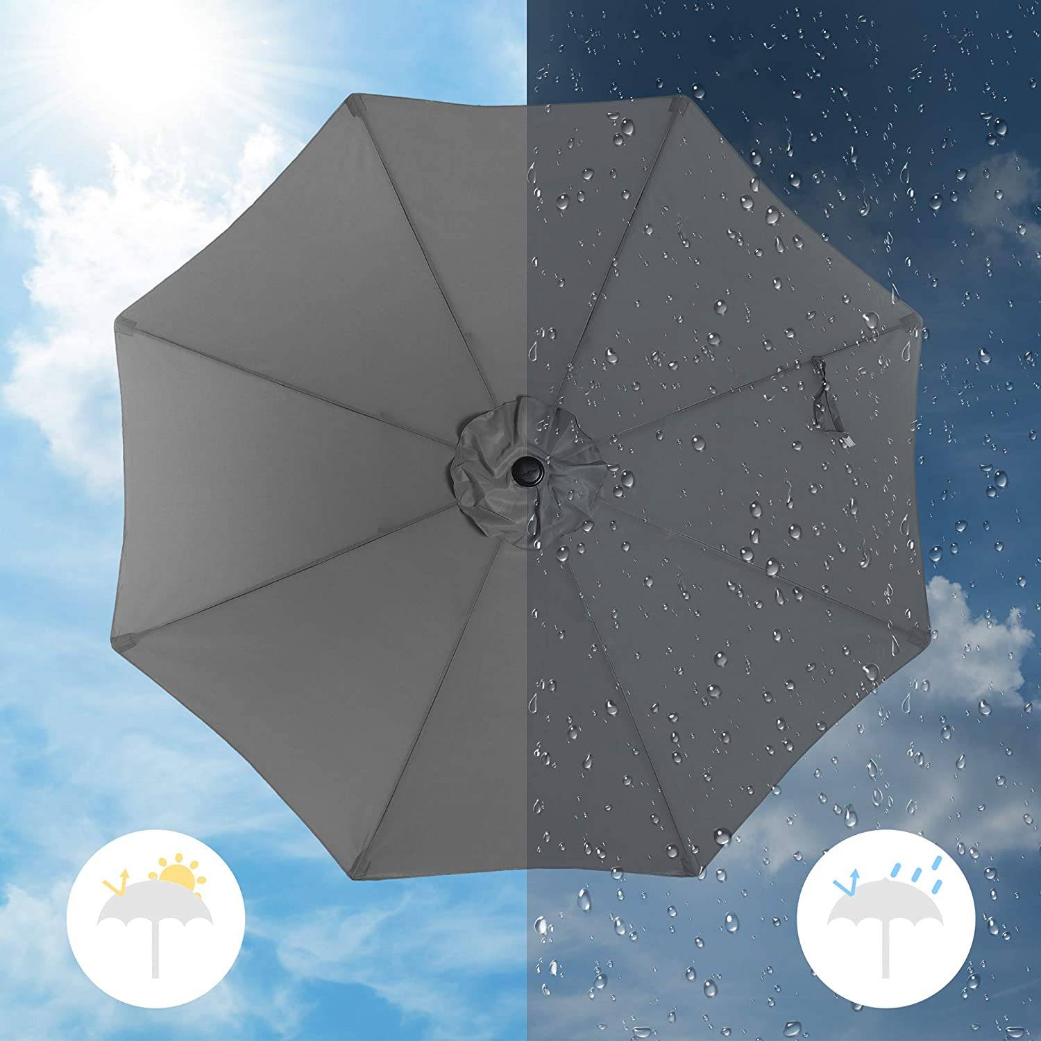 Helloshop26 - Parasol de jardin diamètre 2,7 m ombrelle protection UPF 50+ toile polyester octogonale inclinable manivelle balcon terrasse piscine plage sans socle - Imagen 5