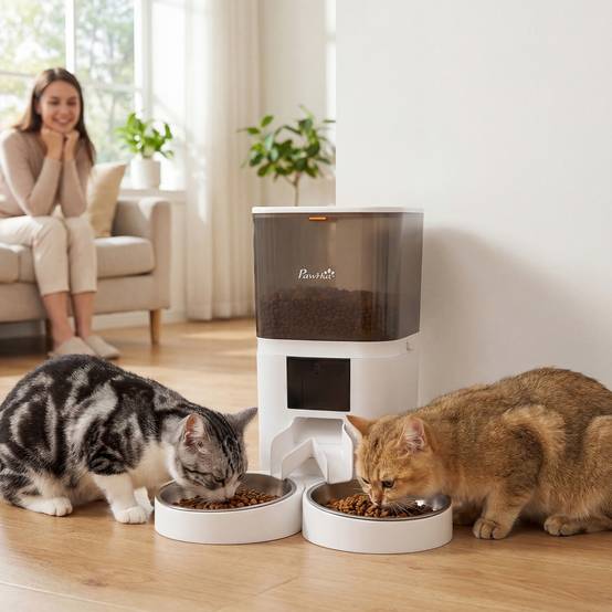 Distributeur automatique de croquettes ABS blanc 37 x 36 x 35 cm - PANGIVO - Image 3