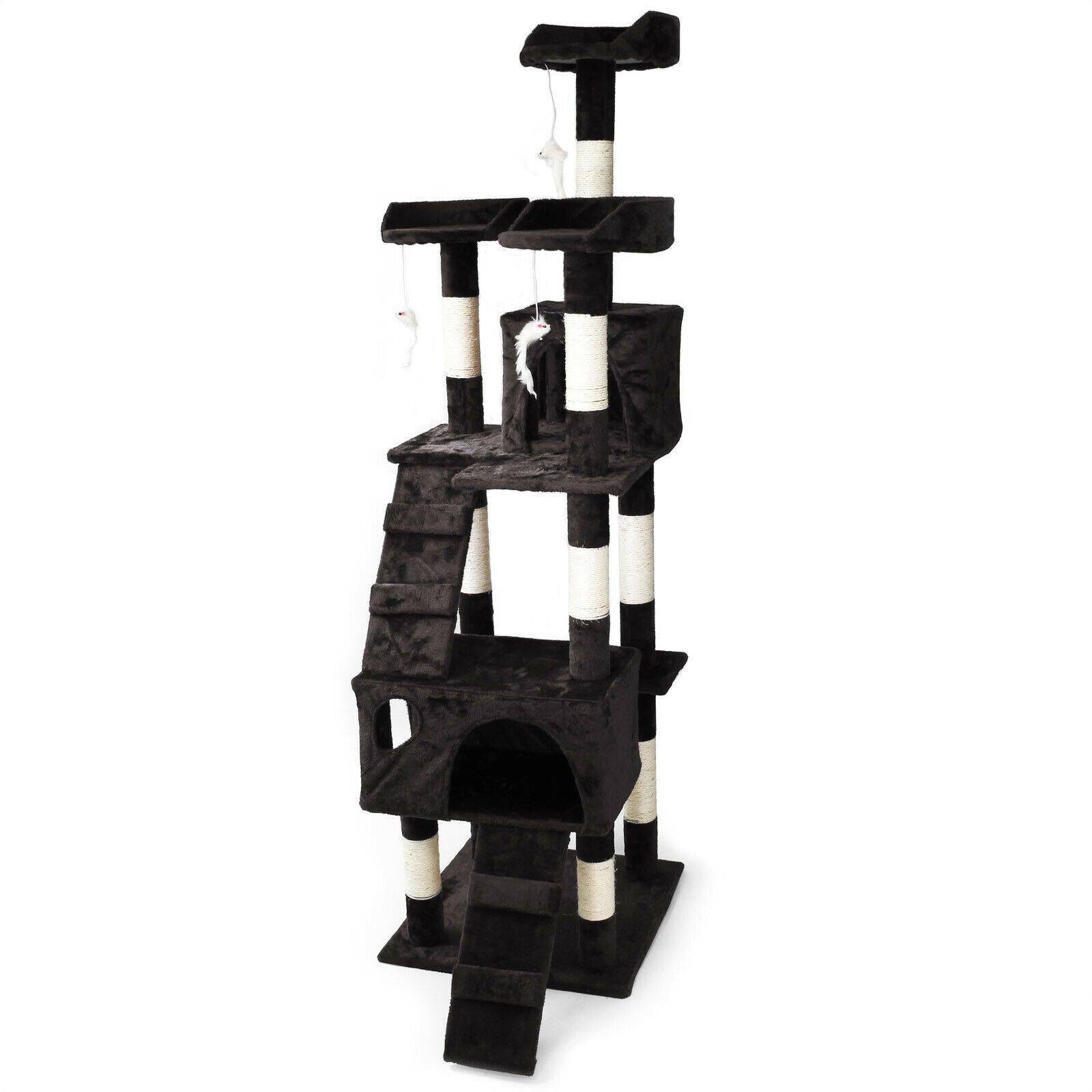 Helloshop26 - Arbre à chat 170 cm corde en sisal griffoir grattoir jeux plateforme noir - Imagen 1