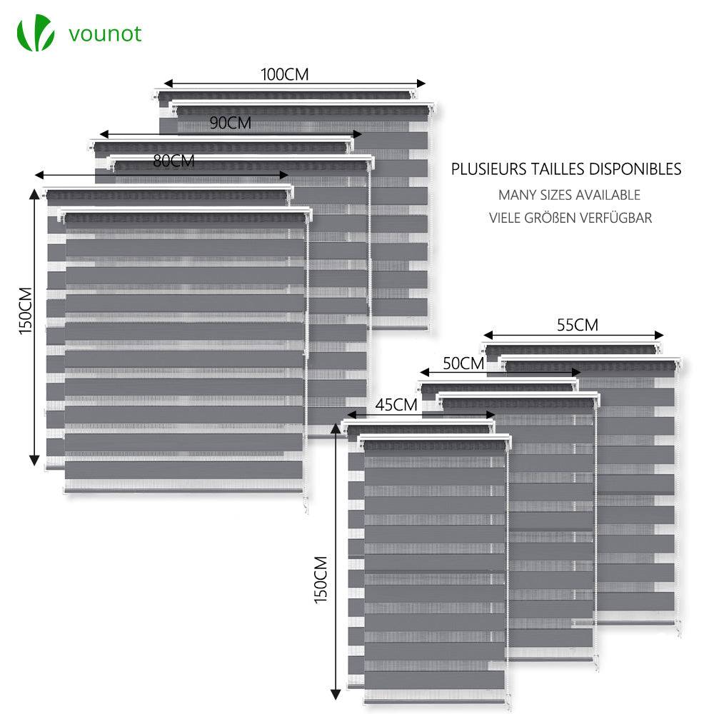 Vounot - Lot de 2 Store enrouleur jour nuit double 45x150cm Gris - Image 6