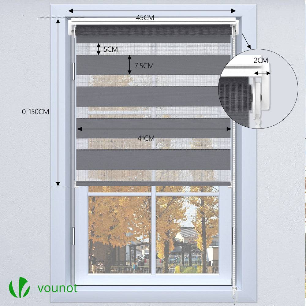 Vounot - Lot de 2 Store enrouleur jour nuit double 45x150cm Gris - Image 4