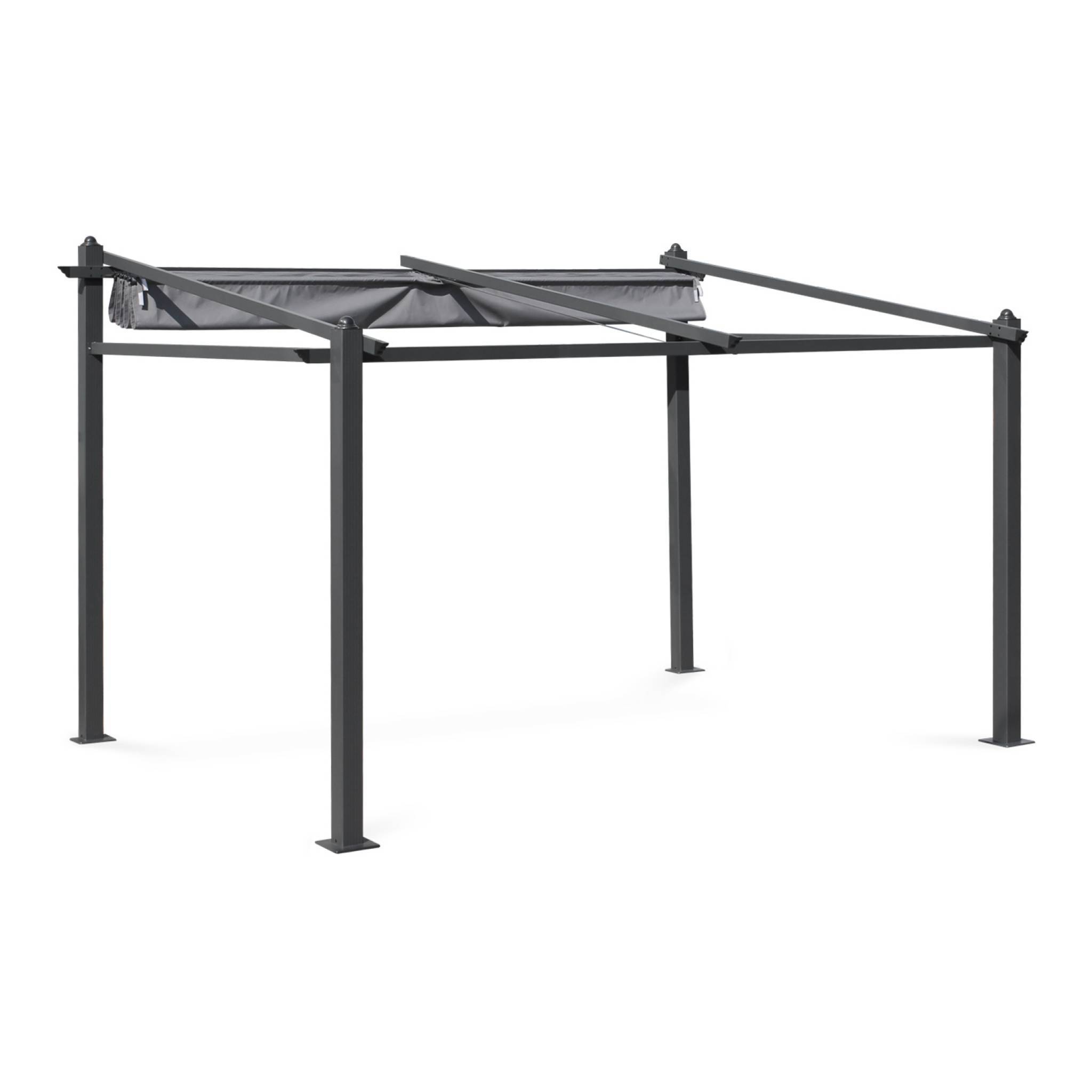 sweeek - Pergola murale en aluminium - Murum 3x4m - Toile grise - Tonnelle idéale pour votre terrasse. toit retractable. toile coulissante. structure | sweeek - Image 2