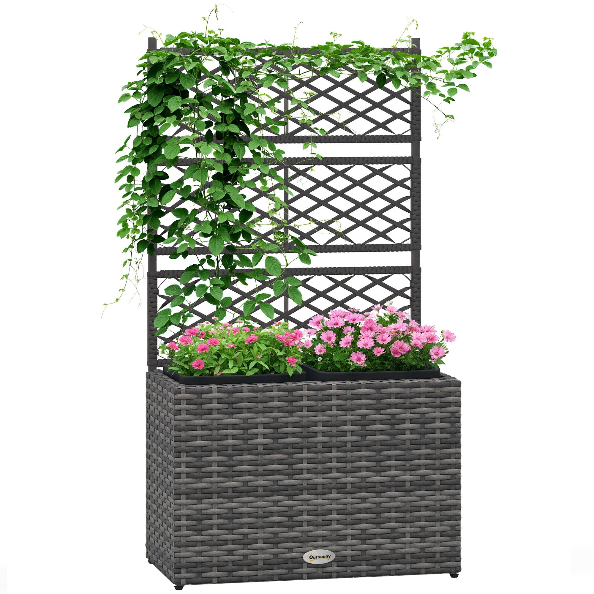 Jardinière avec treillis résine tressée et acier gris 57 x 30 x 107 cm — free download