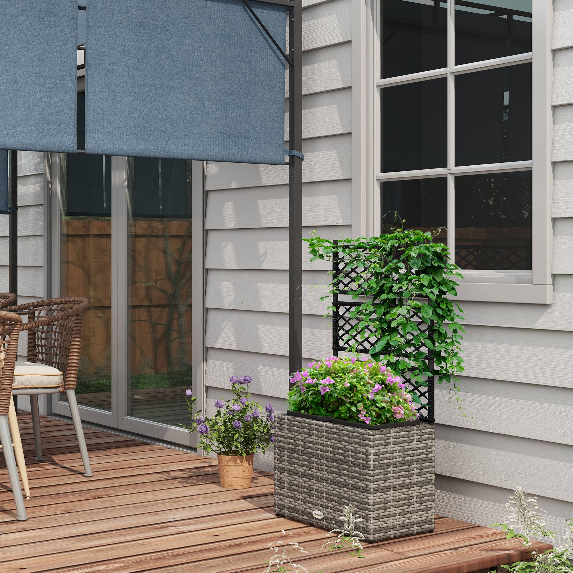 Jardinière avec treillis résine tressée et acier gris 57 x 30 x 107 cm — free download