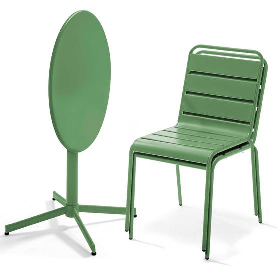 Oviala - Ensemble table de jardin ronde et 2 chaises métal vert cactus Palavas - Oviala - Imagen 3