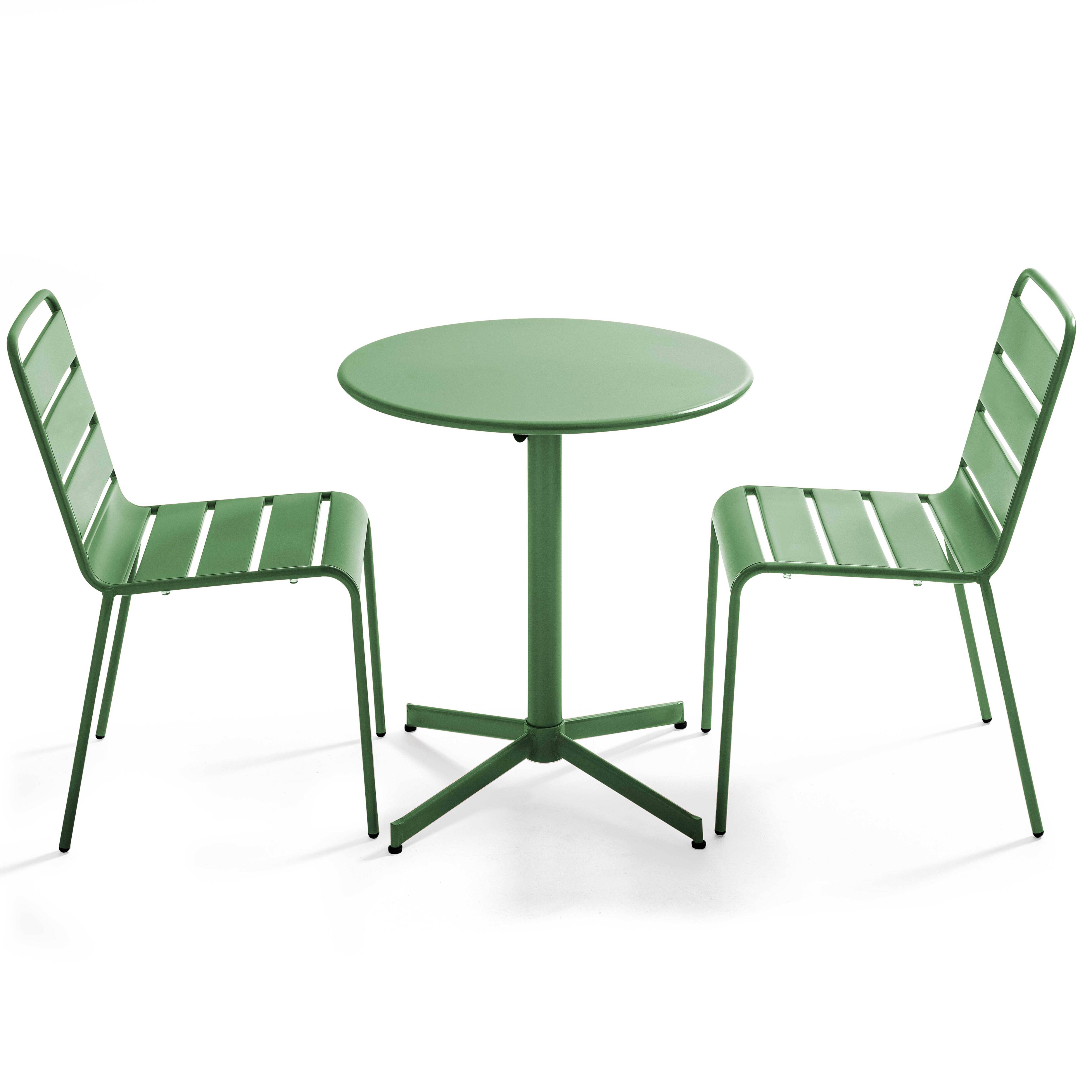Oviala - Ensemble table de jardin ronde et 2 chaises métal vert cactus Palavas - Oviala - Imagen 1