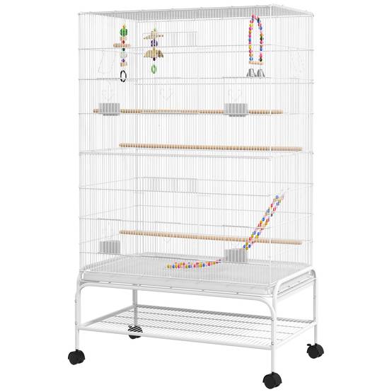 Cage à oiseaux acier blanc 79 x 49 x 133 cm - PANGIVO - Image 2