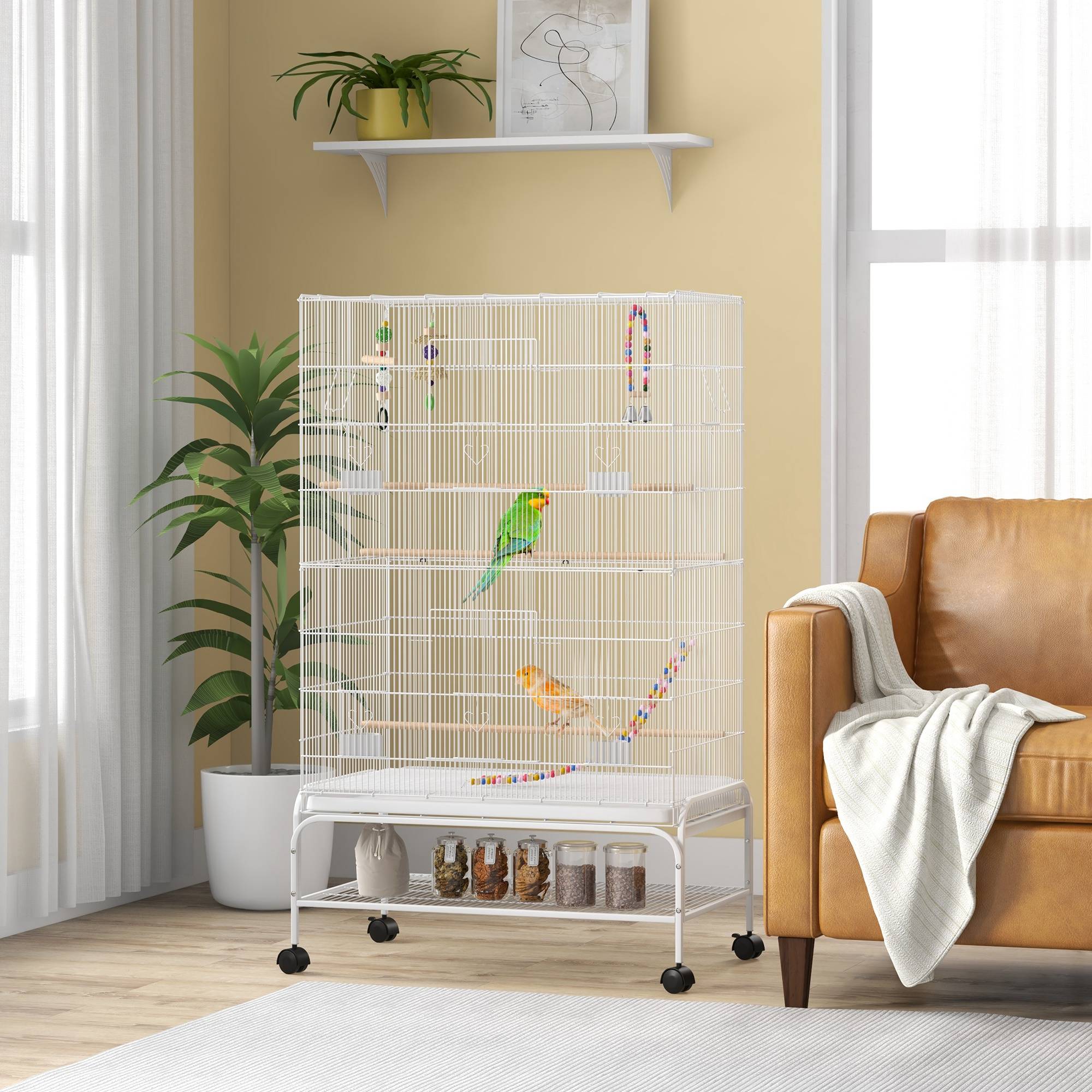Cage à oiseaux acier blanc 79 x 49 x 133 cm - PANGIVO - Image 4