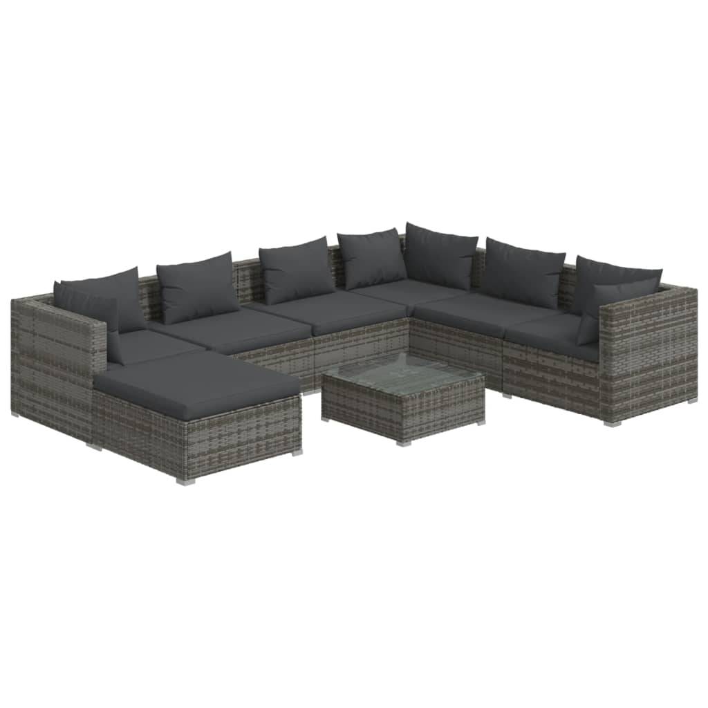 Helloshop26 - Salon de jardin meuble d'extérieur ensemble de mobilier 8 pièces avec coussins résine tressée gris - Imagen 1