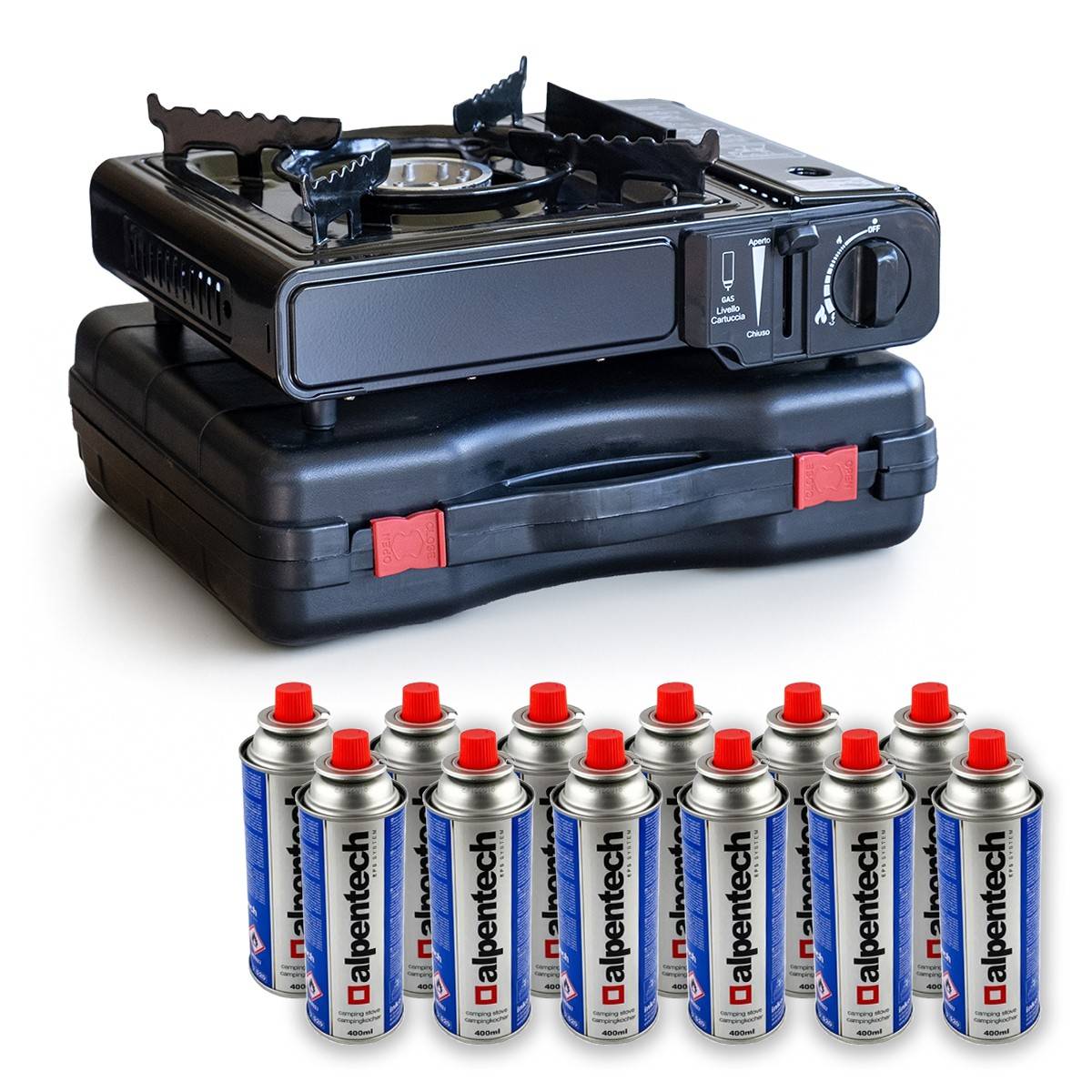 Réchaud à gaz 2200W + 12 cartouches de gaz butane Camping - Imagen 1