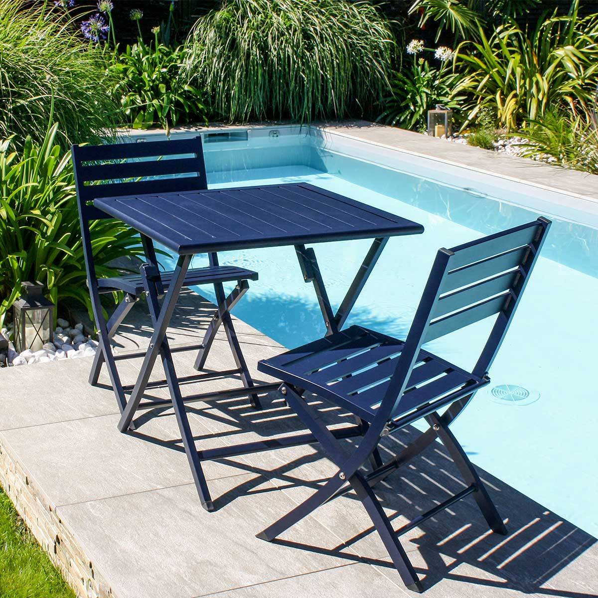 Paris Prix - Lot de 2 Chaises de Jardin Pliantes "Marius" 82cm Bleu Marine - Imagen 5