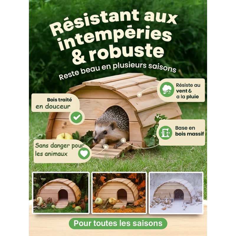 Abri Cabane Mangeoire Hérisson Refuge éxtérieur en bois massif Hibernation Brun moyen"Knut" - Image 4