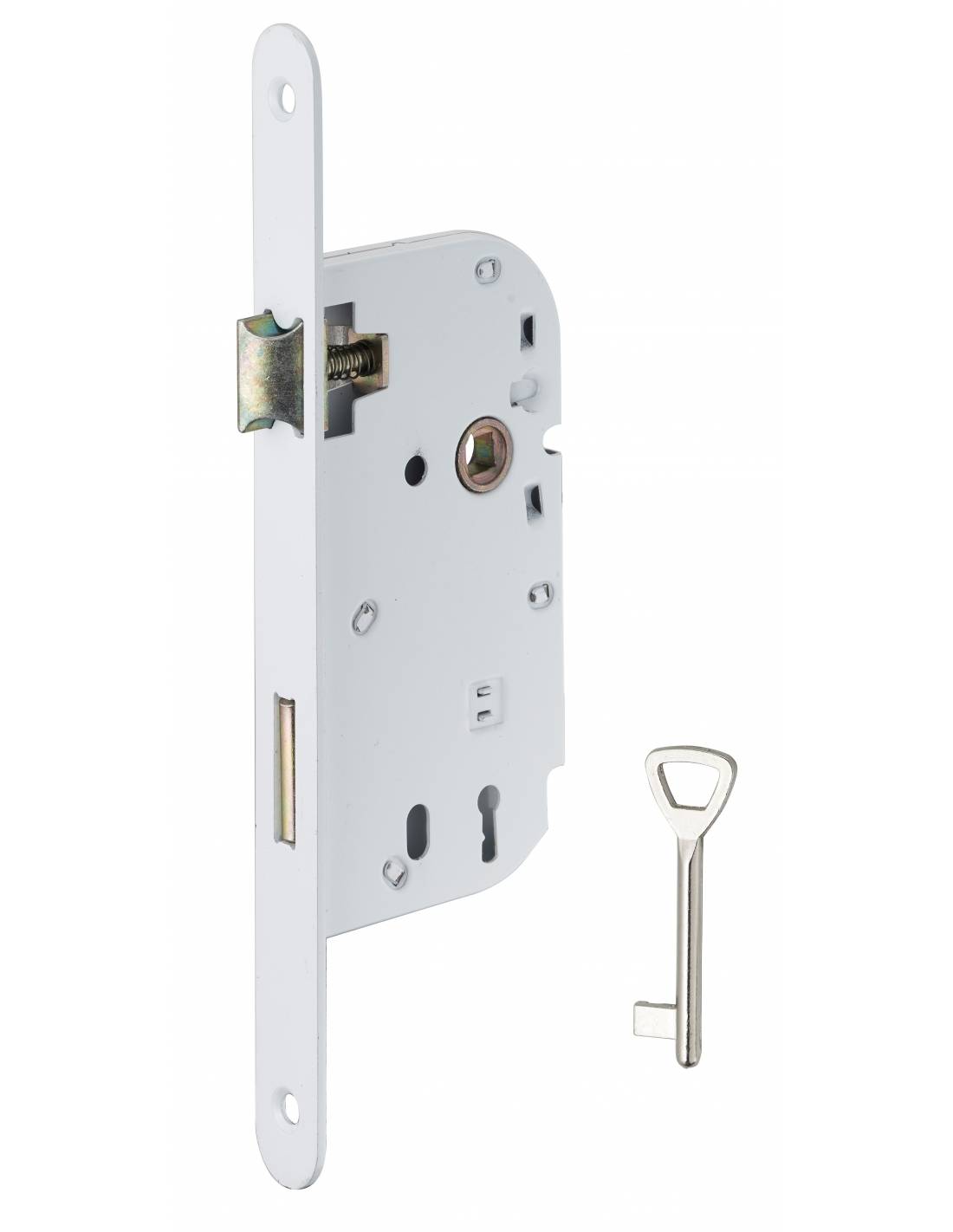 Serrure encastrable à clé pour porte de chambre, axe 50mm, bouts ronds, epoxy, 1 clé - THIRARD - Image 1
