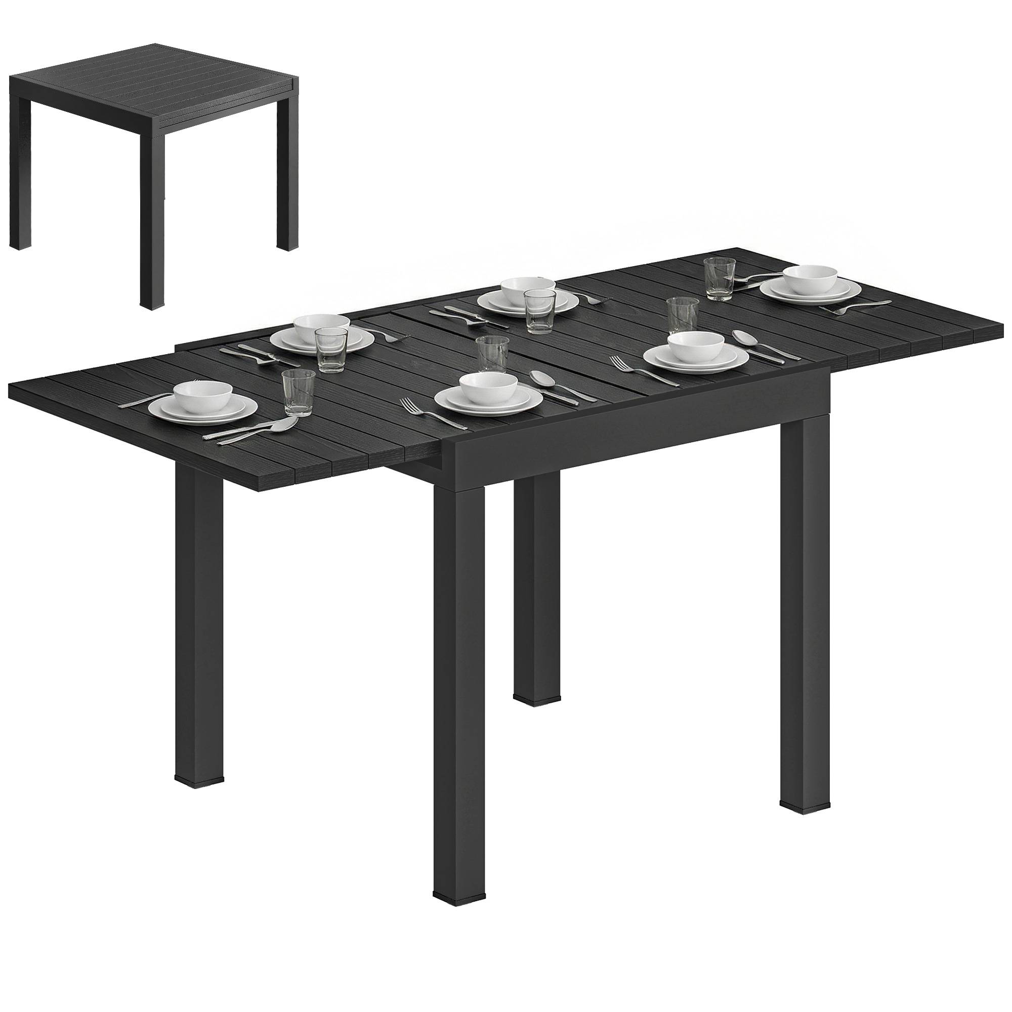 ComfortXL - Table de jardin extensible aluminium effet bois pour 4-6 personnes noir - ComfortXL Outdoor Living