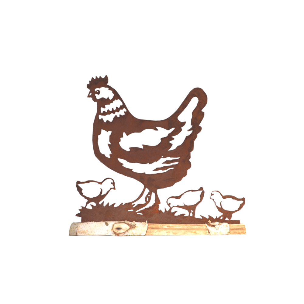 Poule en bois et métal marron 30 x 31.5 cm Chemin de campagne