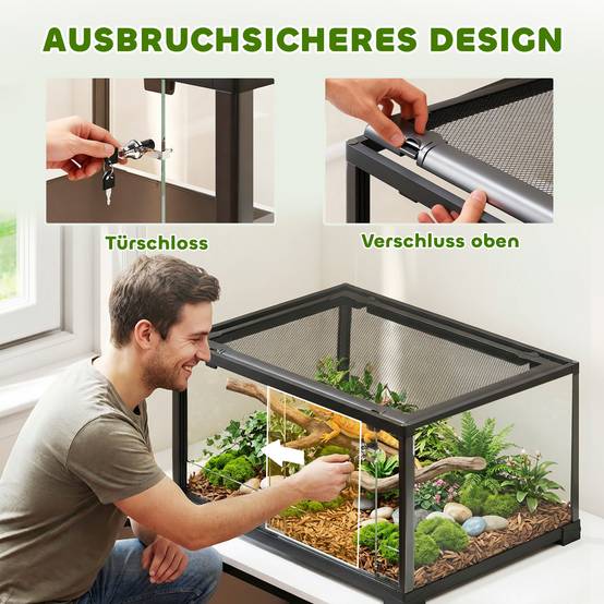 Terrarium pour reptiles, vivarium de 86 litres avec porte coulissante verrouillable, pour lézards, insectes, araignées, geckos, 60 x 45 x 32 cm, noir - Image 6