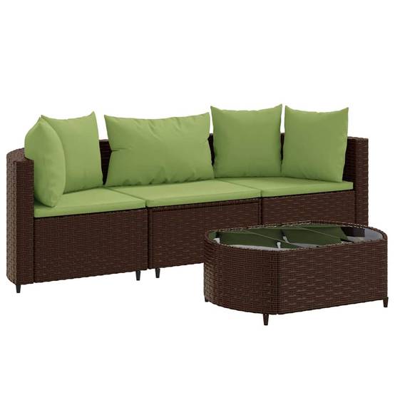 Salon de jardin 4 personnes résine tressée modulable avec coussins verts Marron – ComfortXL Outdoor Living - Image 2