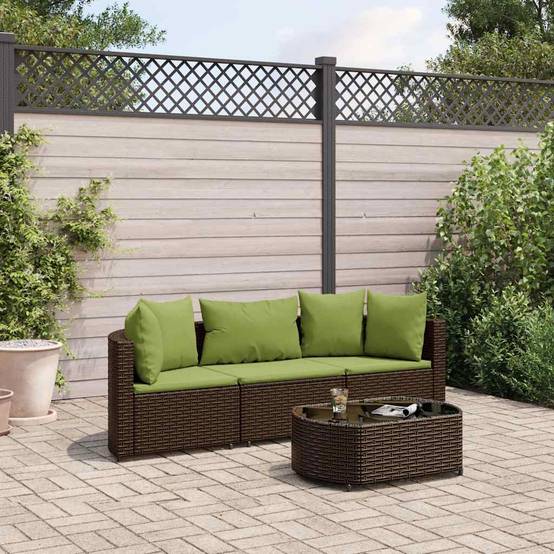 Salon de jardin 4 personnes résine tressée modulable avec coussins verts Marron – ComfortXL Outdoor Living - Image 1