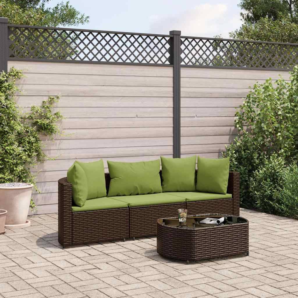 Salon de jardin 4 personnes résine tressée modulable avec coussins verts Marron – ComfortXL Outdoor Living