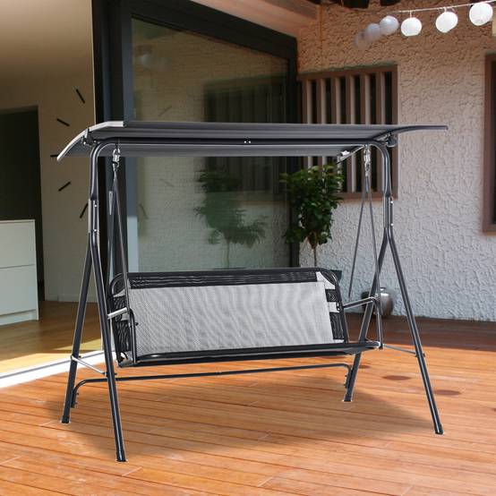 Balancelle de jardin 2 places acier extérieur avec auvent inclinable séchage rapide noir - ComfortXL Outdoor Living - Image 4