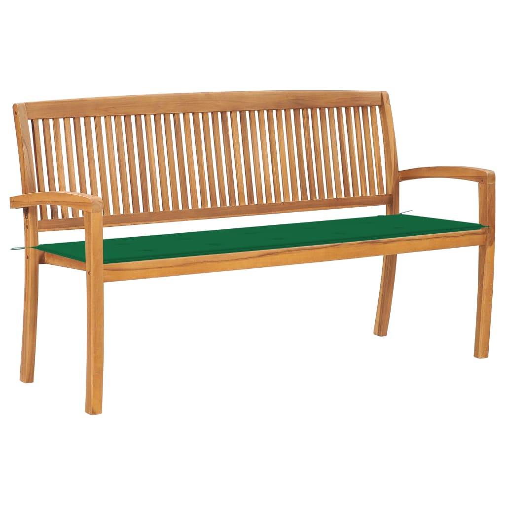 Helloshop26 - Banc de jardin meuble de patio d'extérieur terrasse empilable et coussin 159 cm bois de teck massif - Imagen 1
