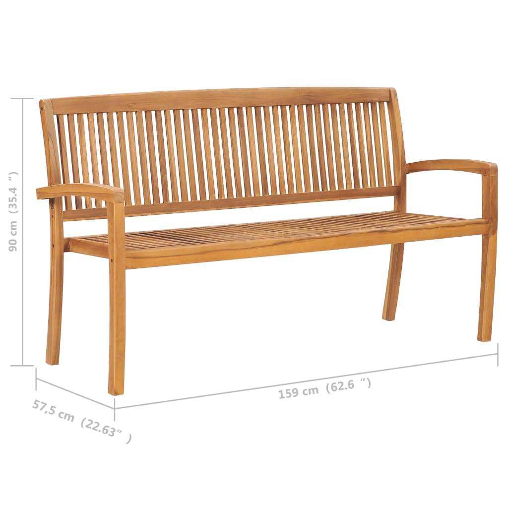 Helloshop26 - Banc de jardin meuble de patio d'extérieur terrasse empilable et coussin 159 cm bois de teck massif - Imagen 7