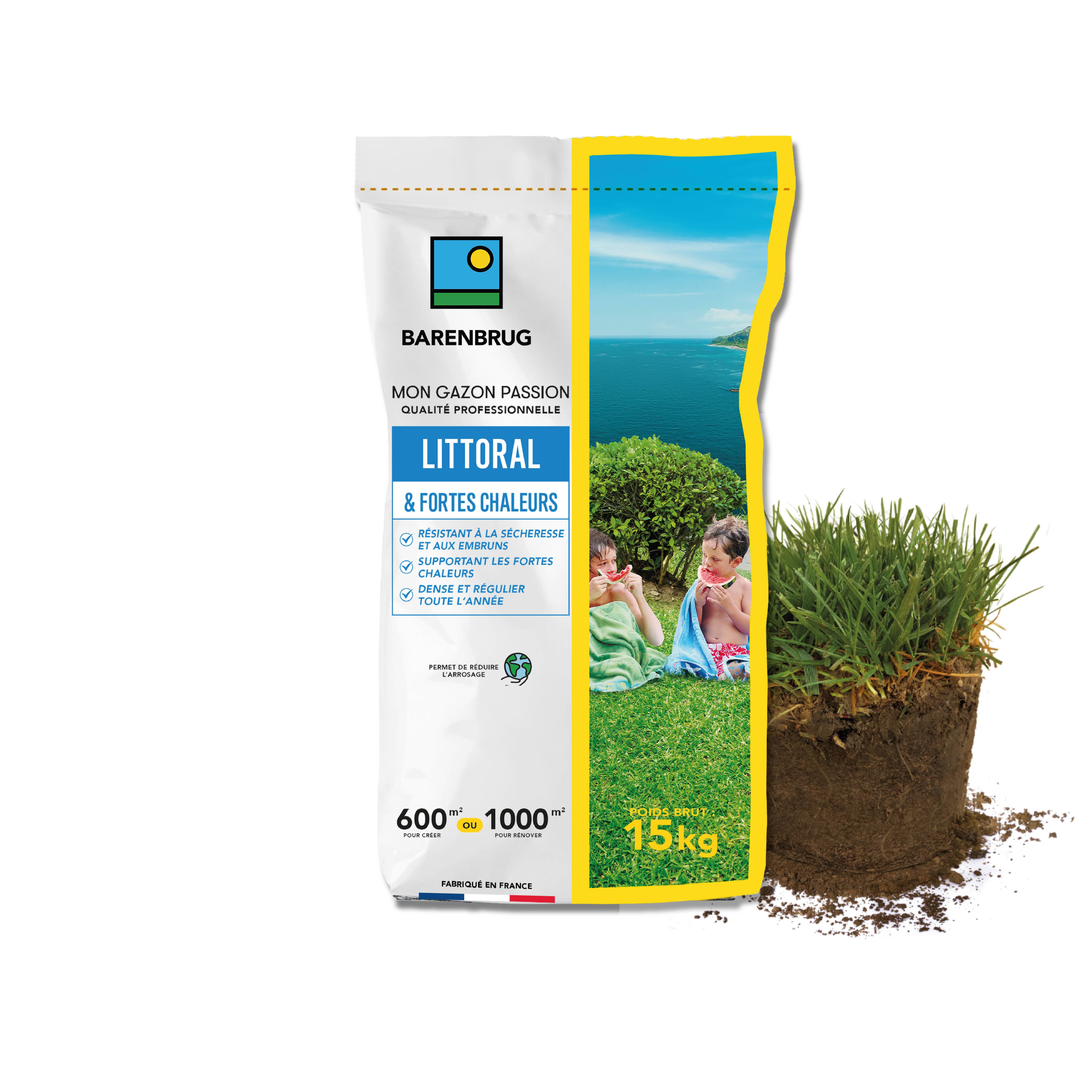 Gazon Littoral & Fortes chaleurs - Résistant Sécheresse et Embruns - Supportant Fortes Chaleurs - Dense et Régulier Toute l'Année - 15KG - BARENBRUG - Image 1