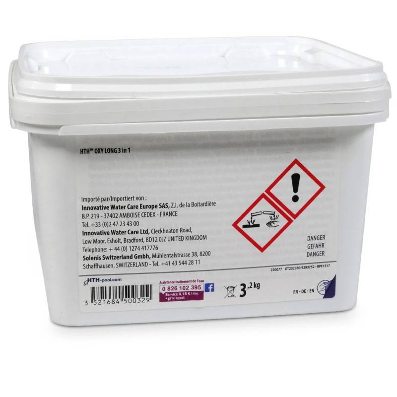 Oxygène actif multifonction HTH OXYGEN 3 en 1 Galets 200 g. - 3,2 kg - 3,2 kg - Imagen 2