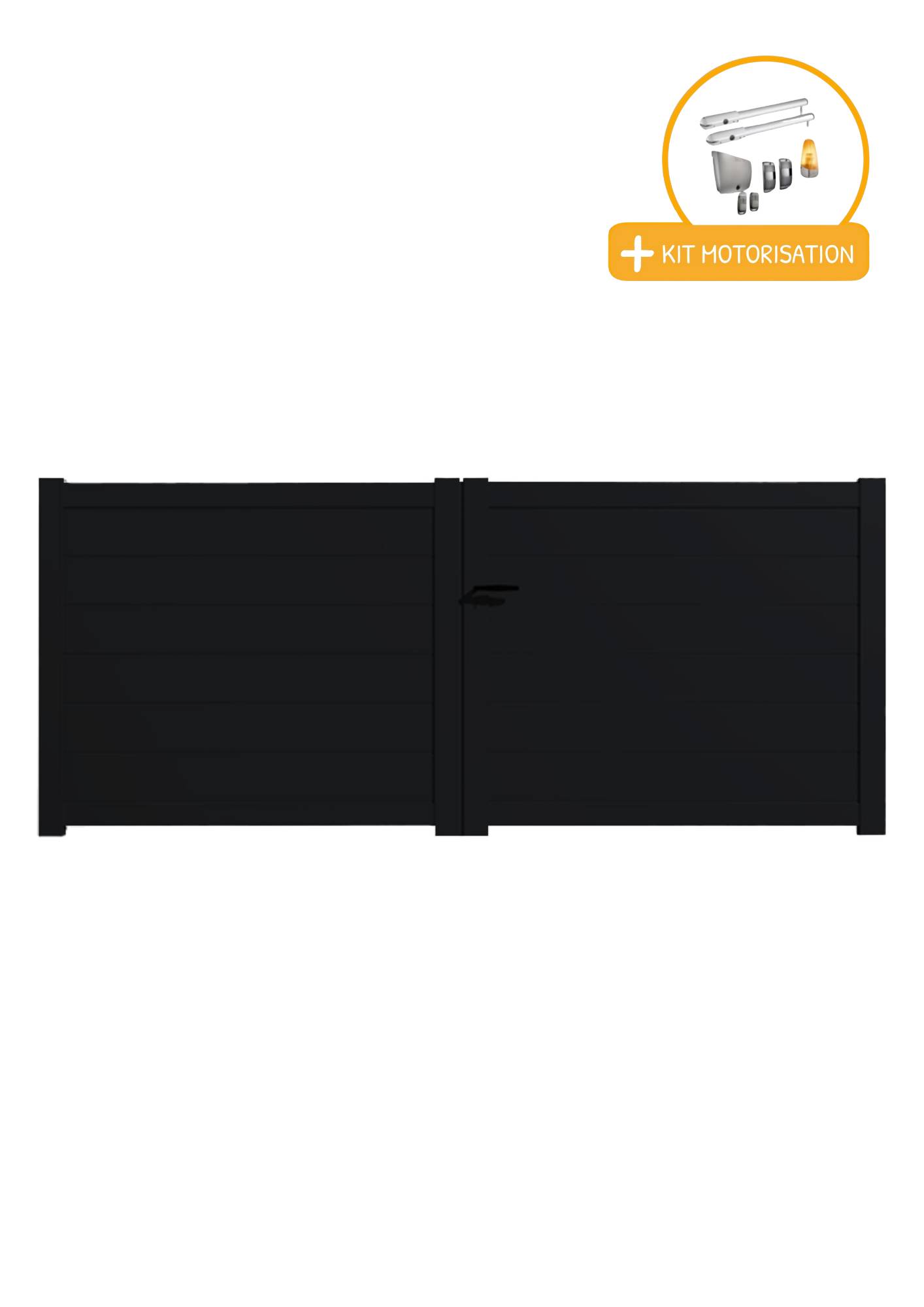 Portail Packit - Portail alu battant plein en kit +MOT dim. L.3500 (entre piliers) X H.1500 mmMOT SGS Essential (vérins)  Noir (RAL 9005)