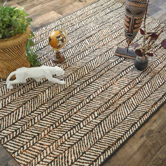 Decoweb - Tapis d’extérieur ou de salon - Motifs graphiques - Noir, crème et terracotta - 160 x 230 cm - Decoweb - Imagen 3