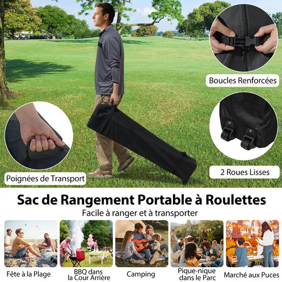Tonnelle de Jardin 3X3 M avec Paroi Latérale, Tente Réception Pliant avec Sac à roulettes 8 Piquets 4 Ancrages, pour Fête Camping, Gris - Image 5