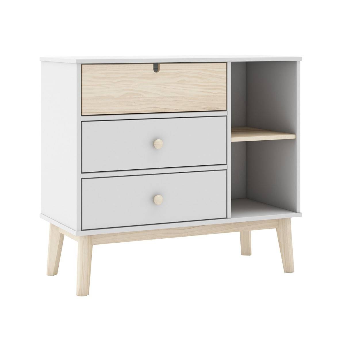 Pack Commode 3 Tiroirs + Penderie 2 Tiroirs Coloris Blanc et Naturel - KAINA - Image 4