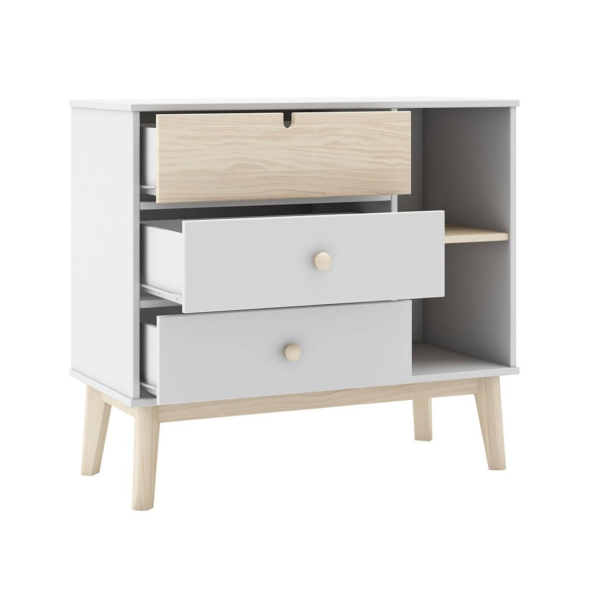 Pack Commode 3 Tiroirs + Penderie 2 Tiroirs Coloris Blanc et Naturel - KAINA - Image 5