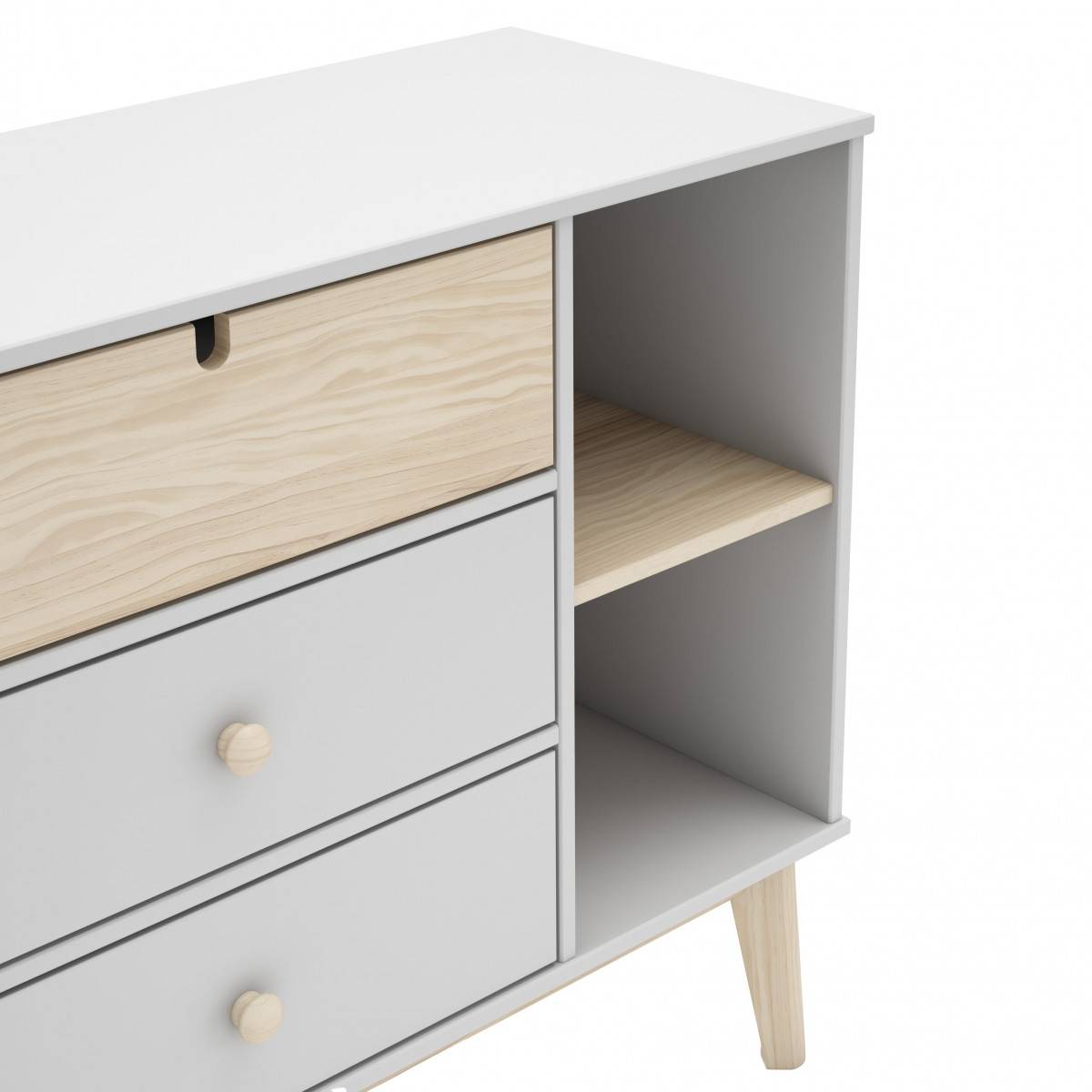 Pack Commode 3 Tiroirs + Penderie 2 Tiroirs Coloris Blanc et Naturel - KAINA - Image 10